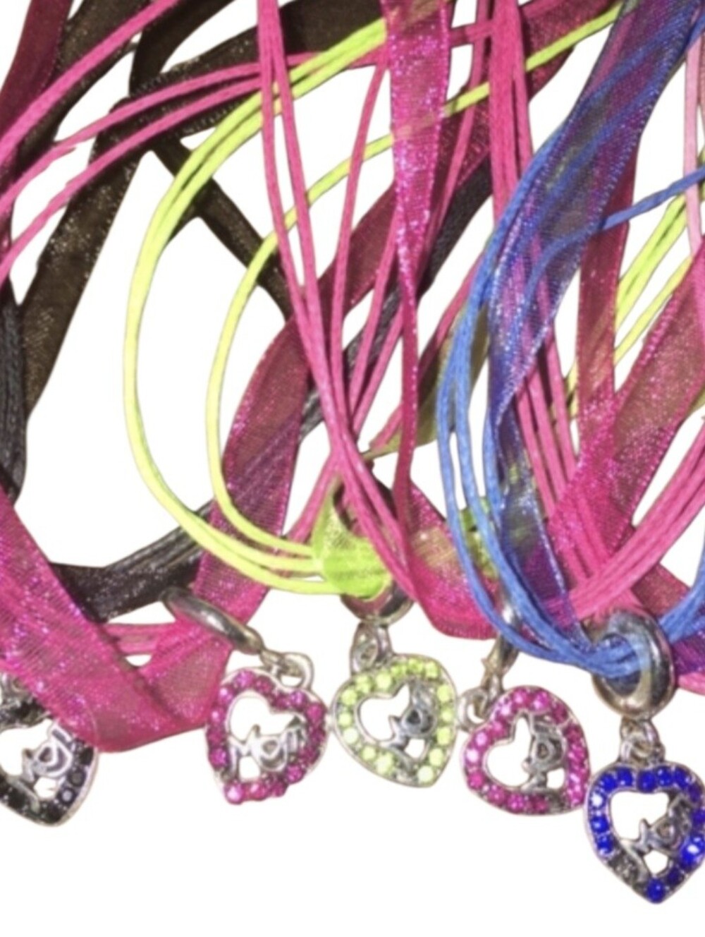 MOM Heart Crystal Pendant Ribbon Necklace Bright Neon Fluorescent Mothers Gift - Picture 4 of 16